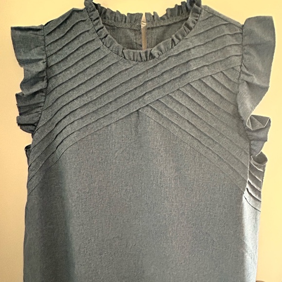 SHEIN Denim Blue Ruffle Blouse - Picture 1 of 2